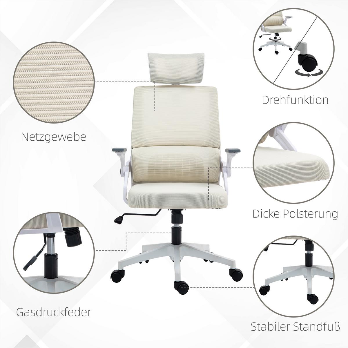 BÜROSTUHL Mesh Beige - Beige/Weiß, Kunststoff/Textil (61/121.5/60cm) - Vinsetto
