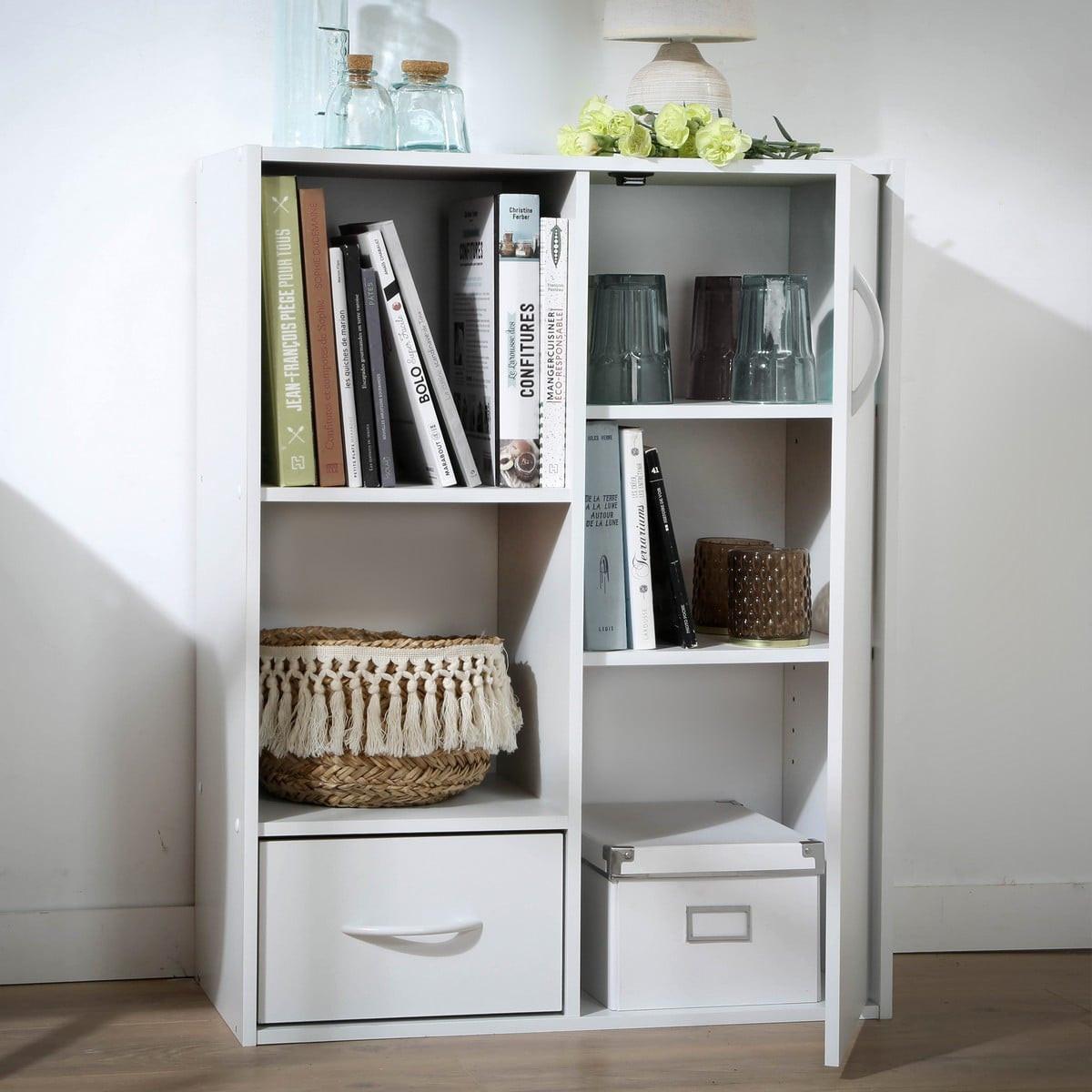 SCHRANK mit 2 Fächern, 1 Schublade und 1 Tür - Weiß, Holzwerkstoff (29.5/80/11cm) - Calicosy