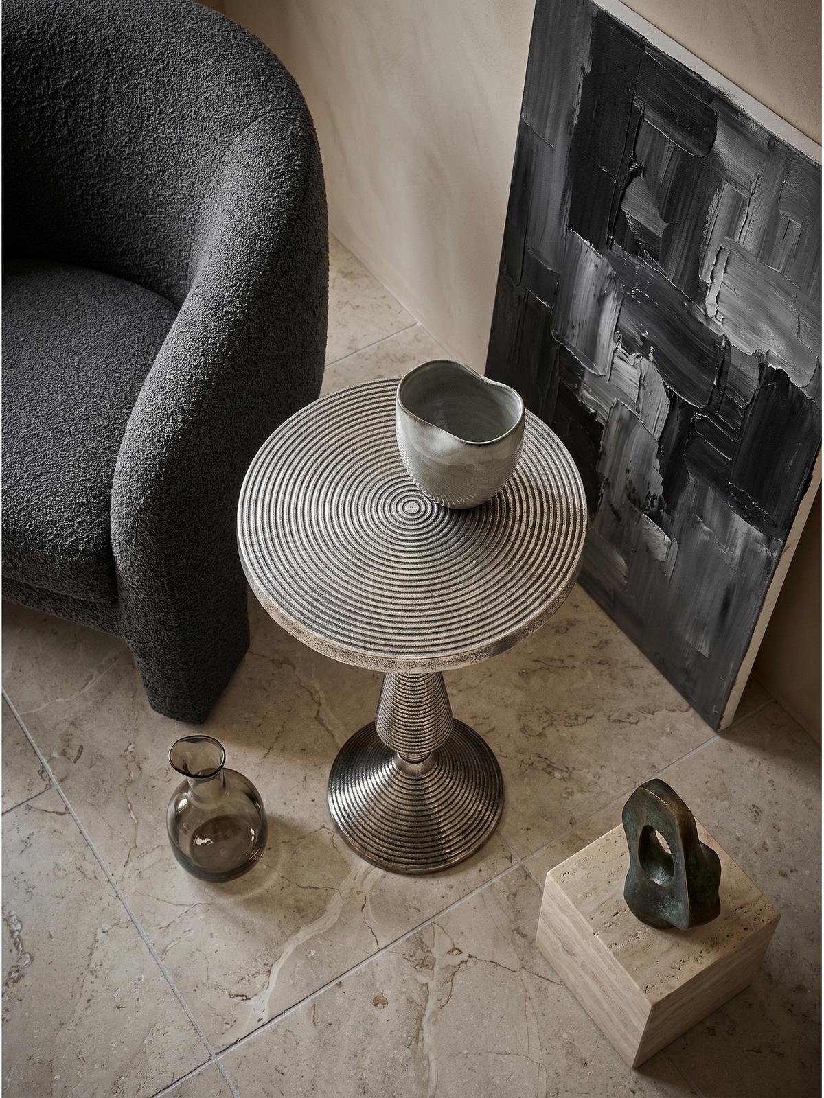 BEISTELLTISCH ROCCARASO, Aluminium, in Rillenoptik, Silber, Ø 30 x 54 cm - Silberfarben, Metall (30/30/54cm) - KADIMA DESIGN