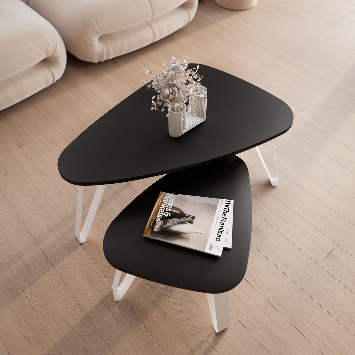 SATZTISCH NOA Stahlgestell, Freiform, Weiß / Schwarz Molet - Schwarz/Weiß, Holzwerkstoff/Metall (94/60/42cm) - Idohome