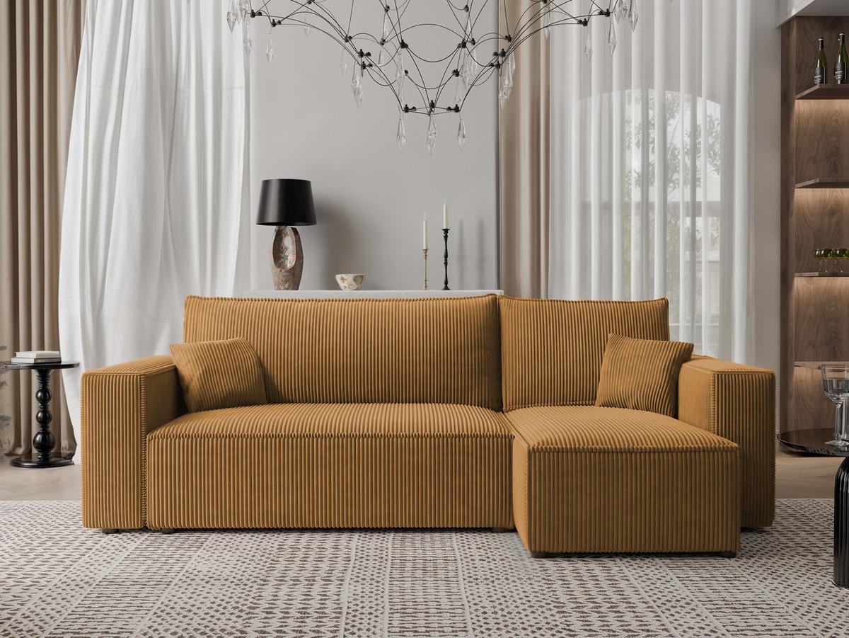ECKSOFA PARIS mit Schlaffunktion und Bettkasten, Stoff Senfgelb - Currygelb, Kunststoff/Textil (244/145cm) - Idohome