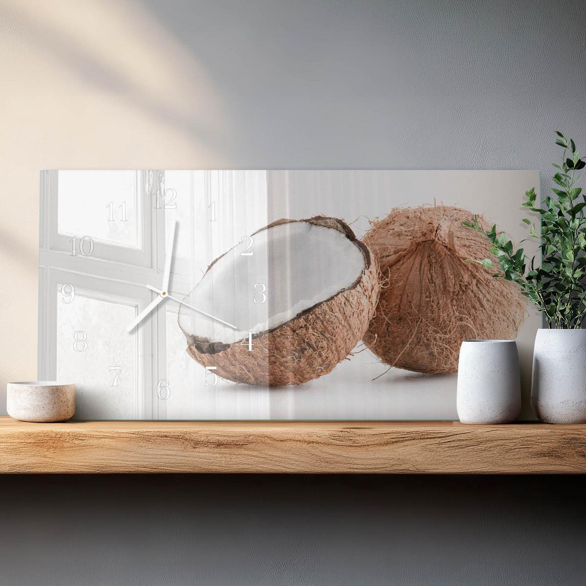 WANDUHR aus Glas 60x30 cm - Kokosnüsse - Braun, Glas (60/30/0.4cm) - TULUP