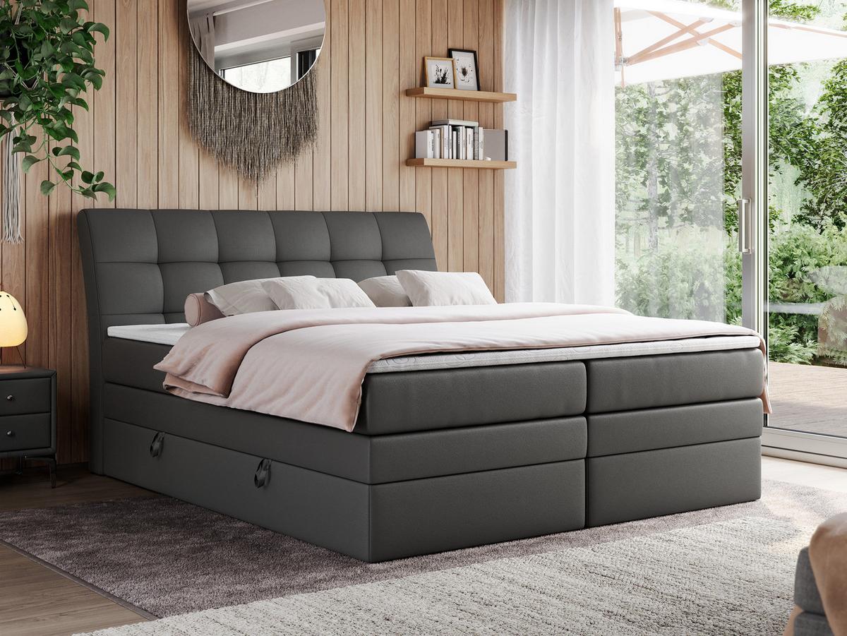 BOXSPRINGBETT GOLD-10 KING 160/200 Dunkelgrau Kunstleder - H3 - Dunkelgrau, Holz/Textil (160/200cm) - MKS