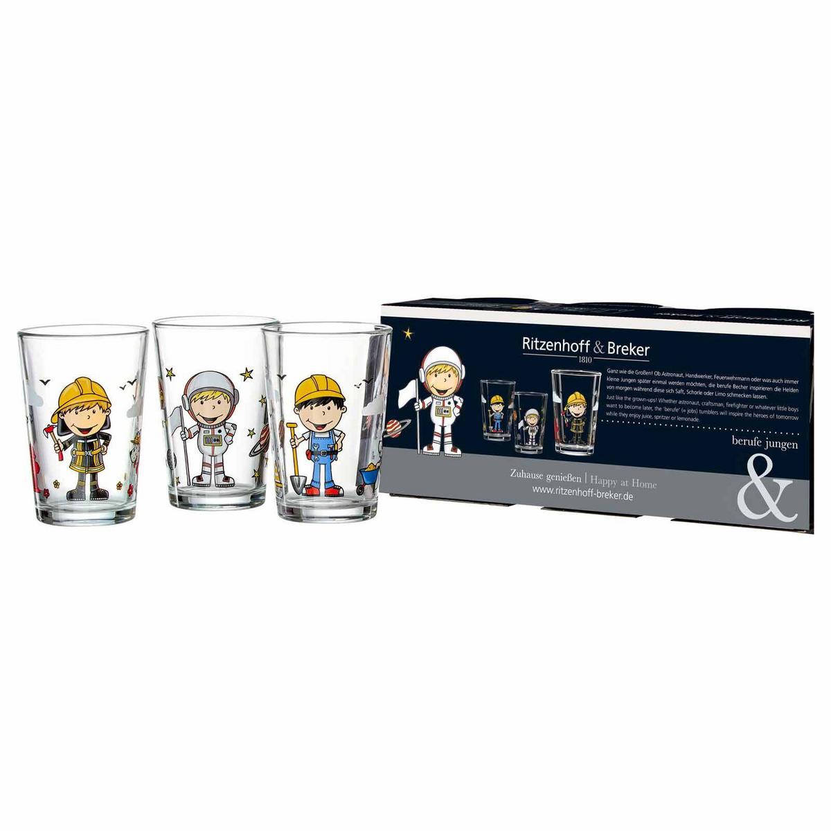 KINDERGLÄSER Berufe Jungen bunt 205 ml 3-tlg. - Multicolor, Glas (0.205L) - Ritzenhoff Breker