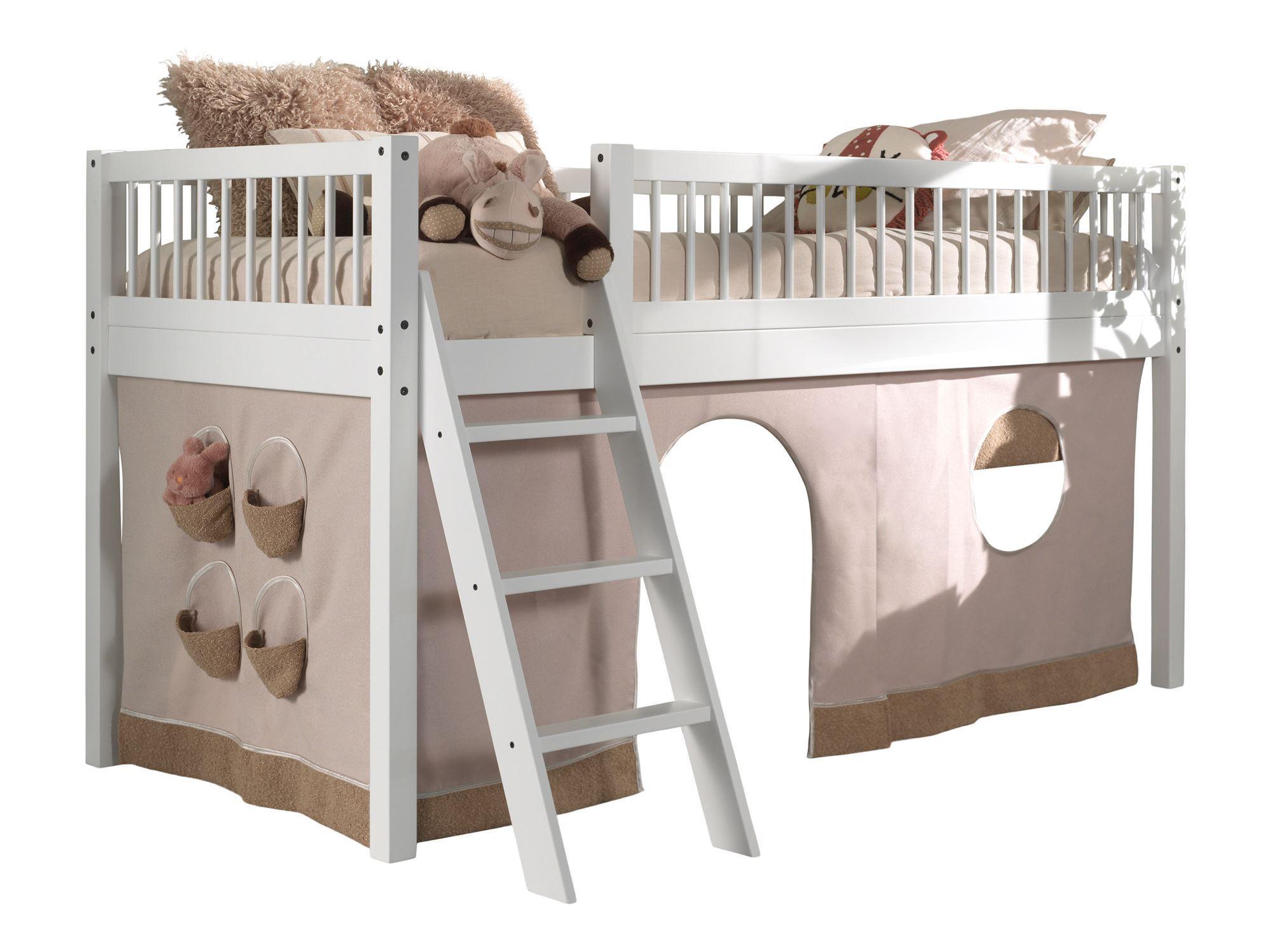 KINDERBETT 90x200 Keeley Buche Weiß Holz Vorhang Komfort Stabil - Weiß, Holz (90/200cm) - 58aufmkessel