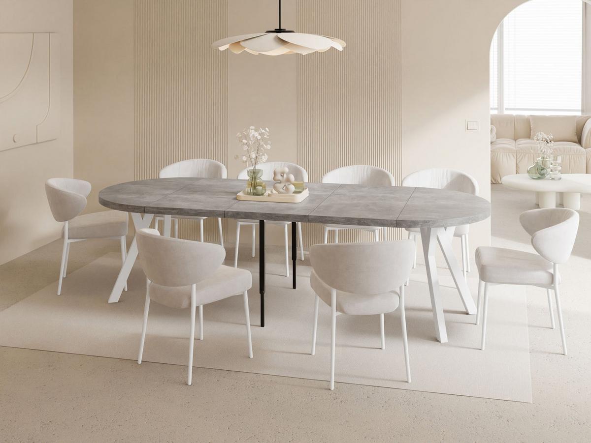 ESSTISCH Twixy XXL groß rund oval ausziehbar, Grauer Beton 100-250/100/76 cm - Hellgrau/Weiß, Holz/Holzwerkstoff (100/250/76cm) - WFL GROUP