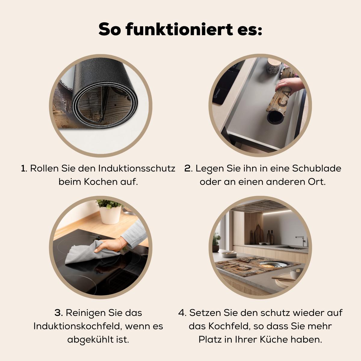 HERDABDECKPLATTE Cafe - Holz - Kaffee - Regale Induktionsmatte 78x78 cm - Schwarz, Kunststoff (78/78/0.2cm) - MuchoWow