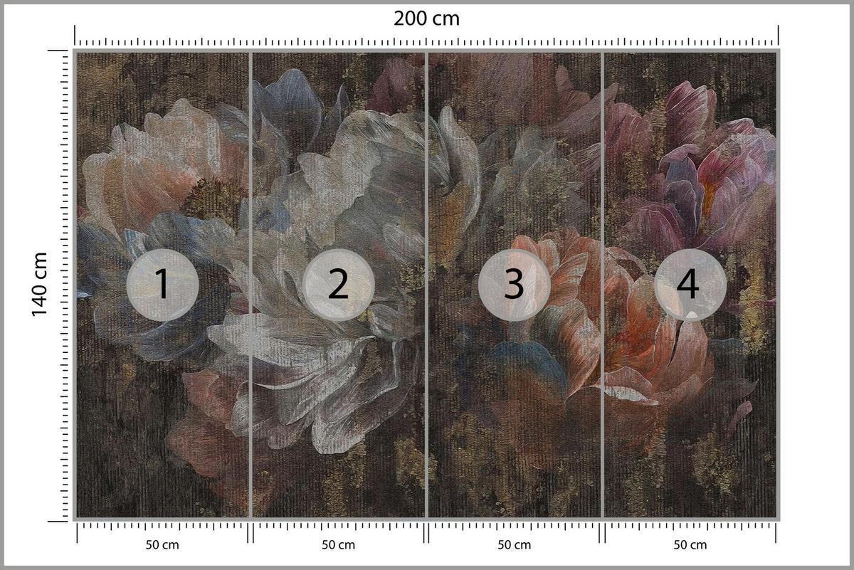 FOTOTAPETE für Esszimmer Gemalte Blumen Abstrakte Pfingstrosen Vintage 200x140 - Multicolor, Papier (200/140cm) - Muralo