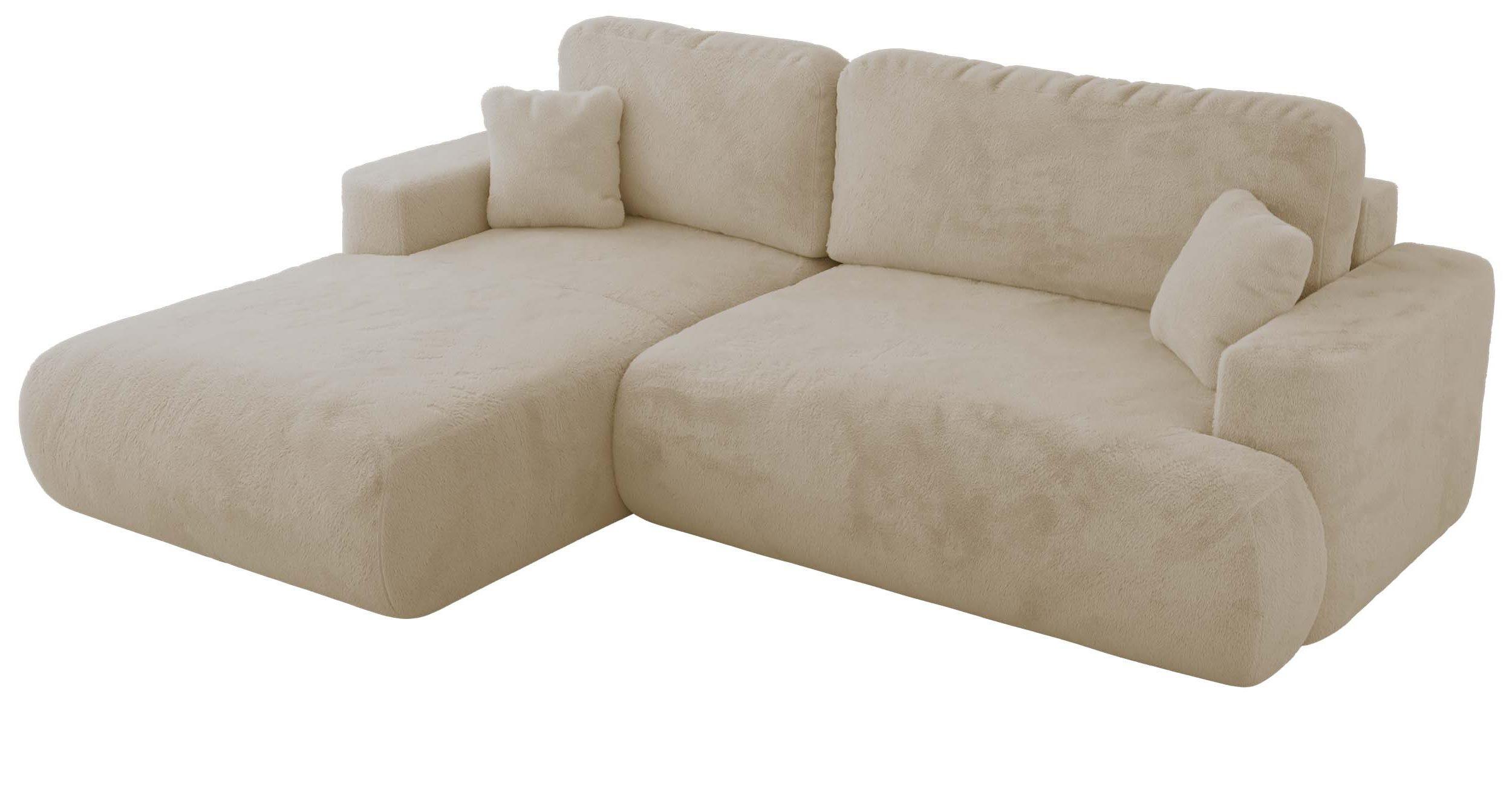 ECKSOFA OVO L Creme Plüsch - Links Seite - Creme/Schwarz, Kunststoff/Textil (271/195cm) - MKS