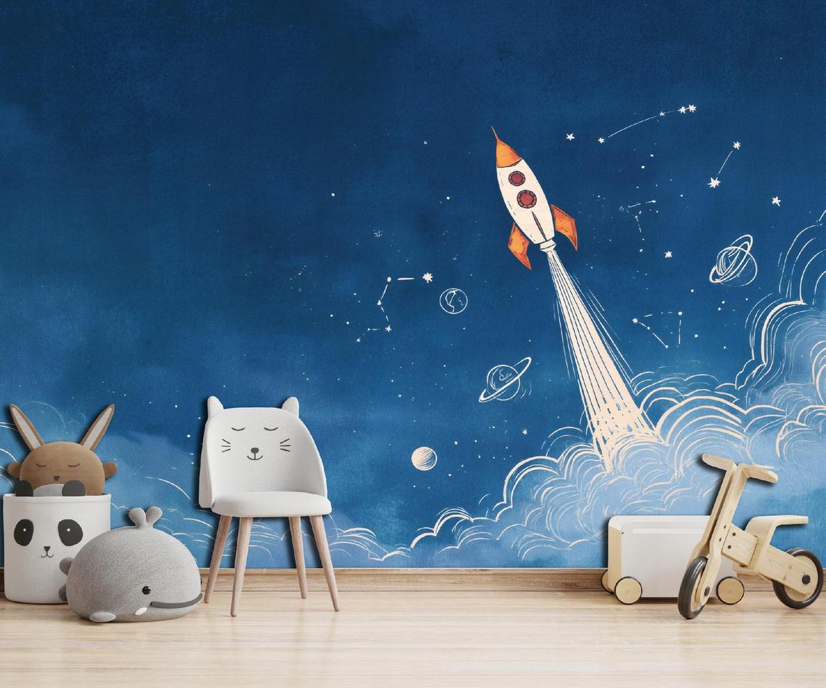 FOTOTAPETE Jungen Rakete Blau 200x140 cm - Multicolor, Papier (200/140cm) - Wallarena