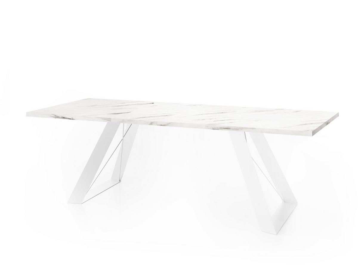 ESSTISCH Colter Weiß rechteckig ausziehbar, Marmor Weiß 140-240/80/76 cm - Ecru/Weiß, Holzwerkstoff/Metall (80/240/76cm) - WFL GROUP