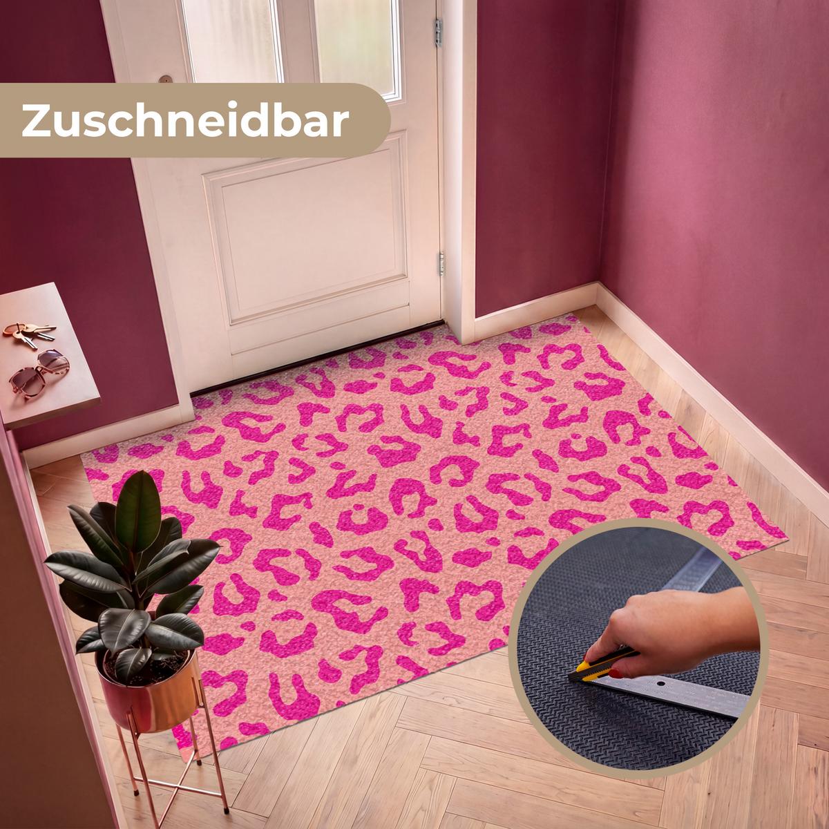 FUSSMATTE Pantherdruck - Rosa - Tierdruck - Minimalistisch Sauberlaufmatte 180x120 cm - Pink, Kunststoff (180/120cm) - MuchoWow
