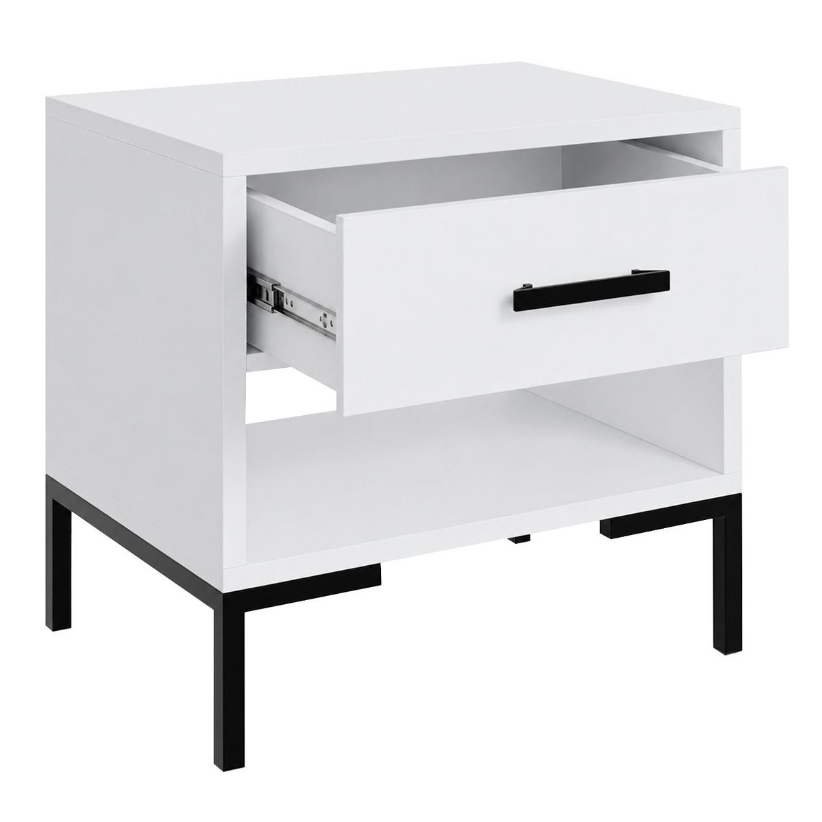 NACHTTISCH Selena mit Schublade und offenem Fach, Metallfüße, Selbstschließer, Weiß, 52 cm - Schwarz/Weiß, Holzwerkstoff/Metall (52/55/40cm) - Beautysofa