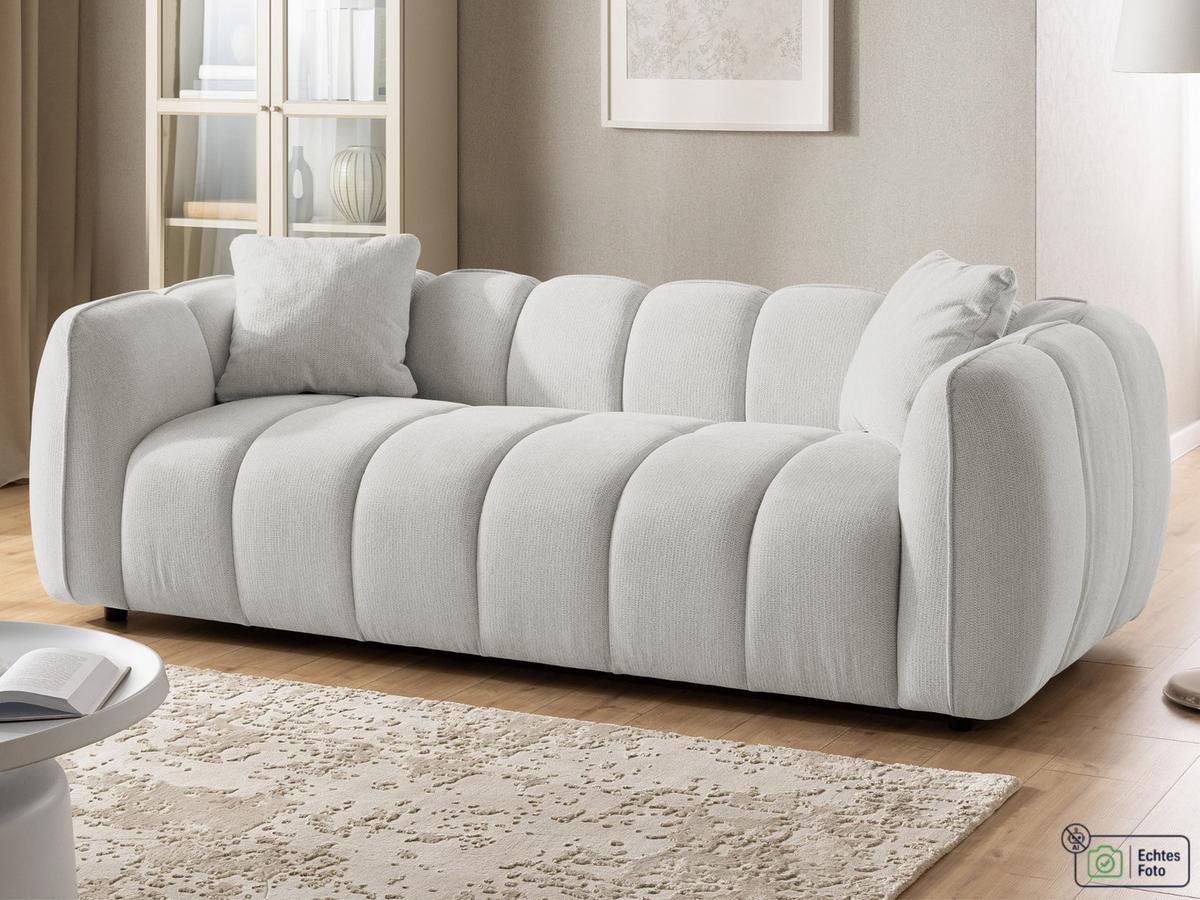 3-SITZER SOFA Nubira in tief gesteppter Bubble-Optik aus weichem Hellgrau Strukturstoff im modernen Design - Hellgrau/Schwarz, Holz/Kunststoff (228/69/89cm) - S-Style Möbel
