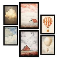 POSTER Set Mit 6 Oranger Himmelstraum A3 & A4 Schwarzer Rahmen - Schwarz, Papier (29/3cm) - Nacnic