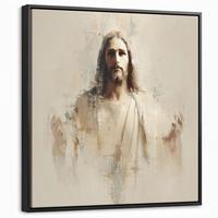 LEINWAND Bilder mit Rahmen - Porträt - Abstrakt - Jesus - Beige - 50x50 - Beige, Textil (50/50cm) - MuchoWow