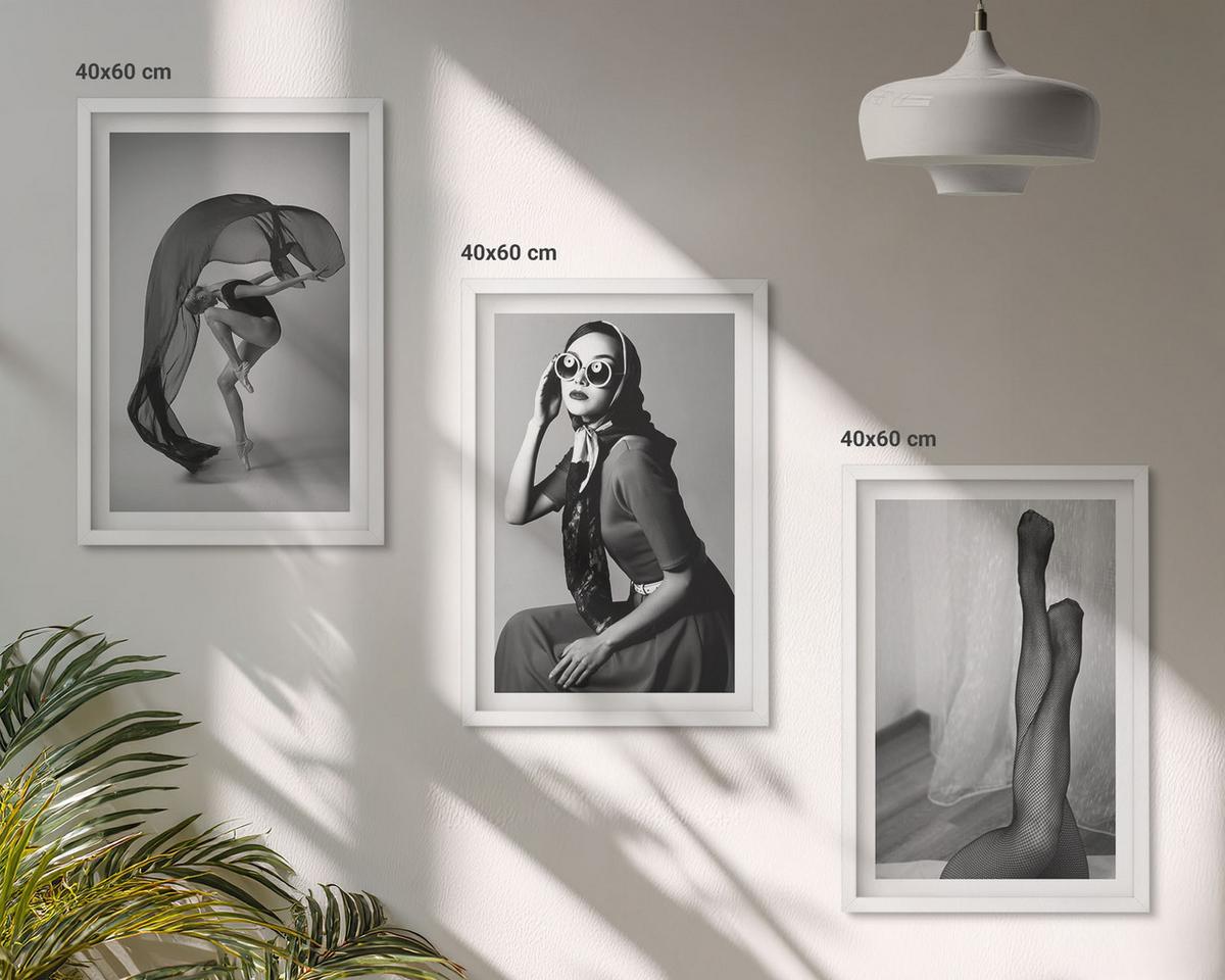 BILDER SET 3er Set - 40x60 cm Weißer Rahmen - Schwarz-Weiß-Porträts von Frauen - Weiß, Kunststoff (40/60cm) - TULUP
