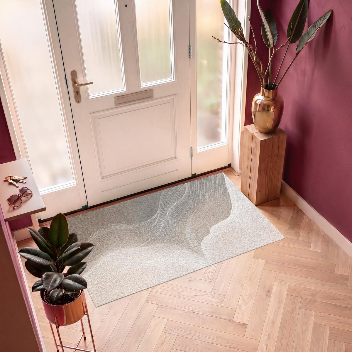 FUSSMATTE Wellenlinien - Luftströme - Harmonisch Schmutzfänger 150x90 cm - Beige, Kunststoff (150/0.4cm) - MuchoWow
