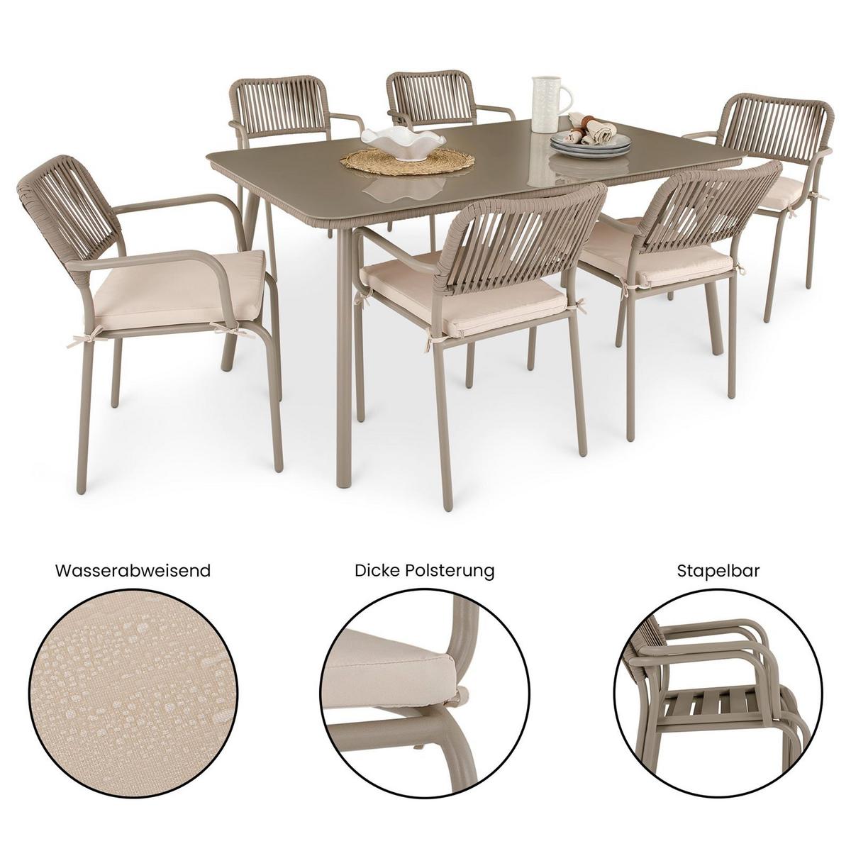 GARTENMÖBEL SET VOLONTE 7er Set braun, champagne - Braun, Glas/Metall - IDIMEX