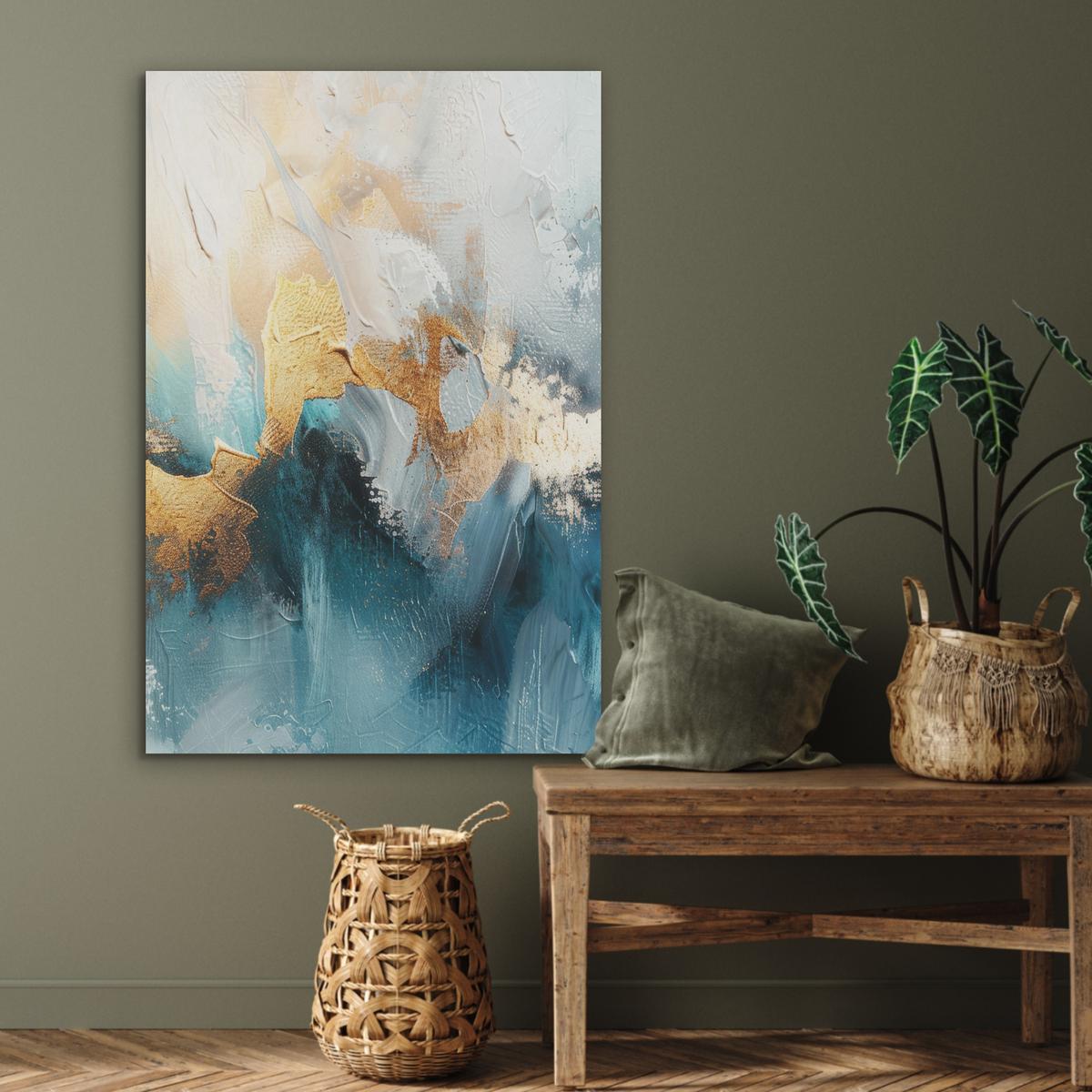 AKUSTIKBILD Abstrakt - Kunst - Gold - Blau Wanddeko 70x100 cm - Petrol, Kunststoff (70/100/0.9cm) - MuchoWow