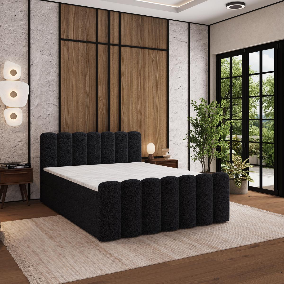 BOXBETT CELLA 180x200 cm mit Matratze und Topper - Schwarz - Schwarz, Holz (180/200cm) - MASSENO
