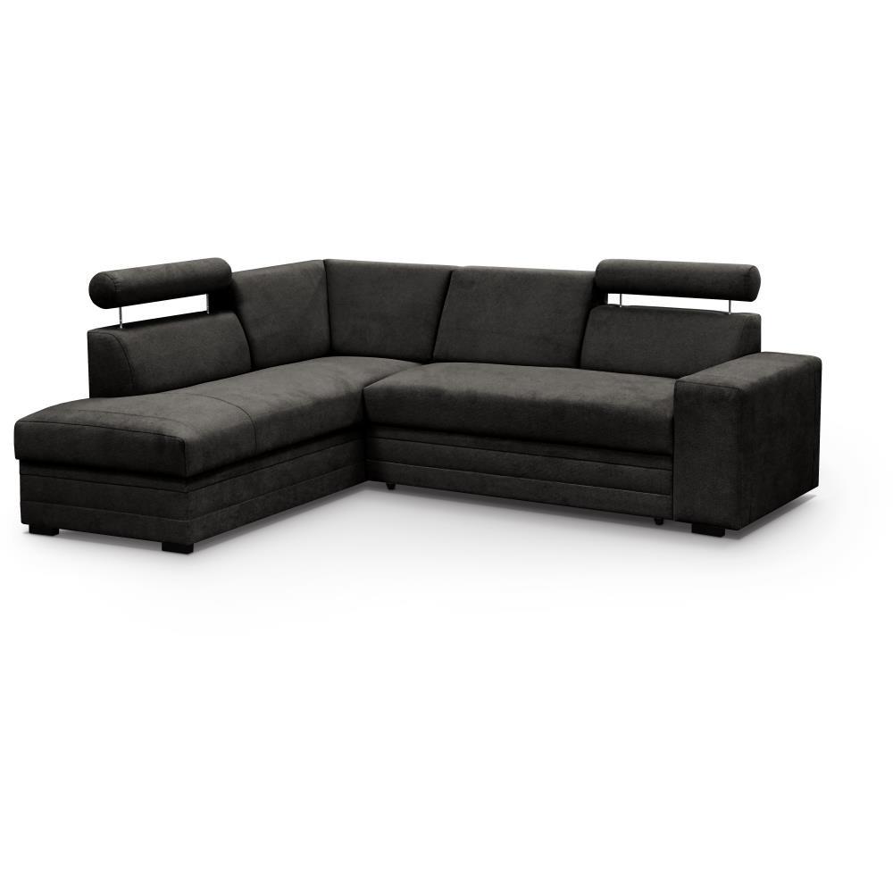 ECKSCHLAFSOFA Roma dunkelgrau links - Dunkelgrau/Schwarz, Textil (250/205cm) - Beautysofa