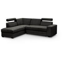 ECKSCHLAFSOFA Roma dunkelgrau links - Dunkelgrau/Schwarz, Textil (250/205cm) - Beautysofa