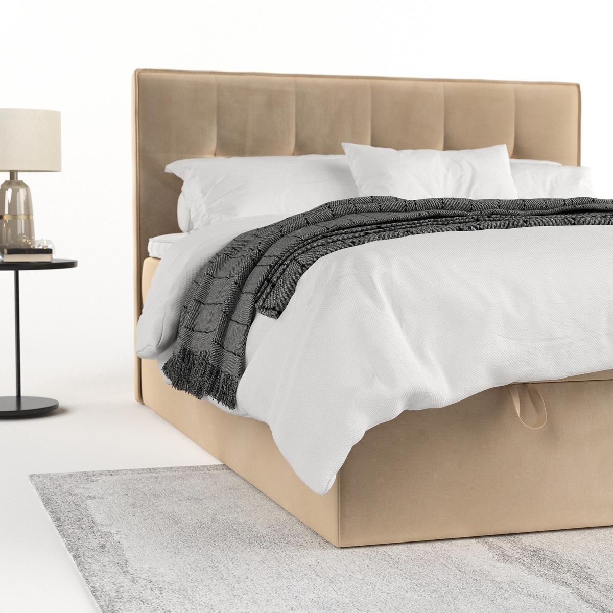 BOXBETT Tivra 200/200 cm Beige im Kronos Stoff - Beige/Schwarz, Holz/Holzwerkstoff (200/200cm) - AltaBeds