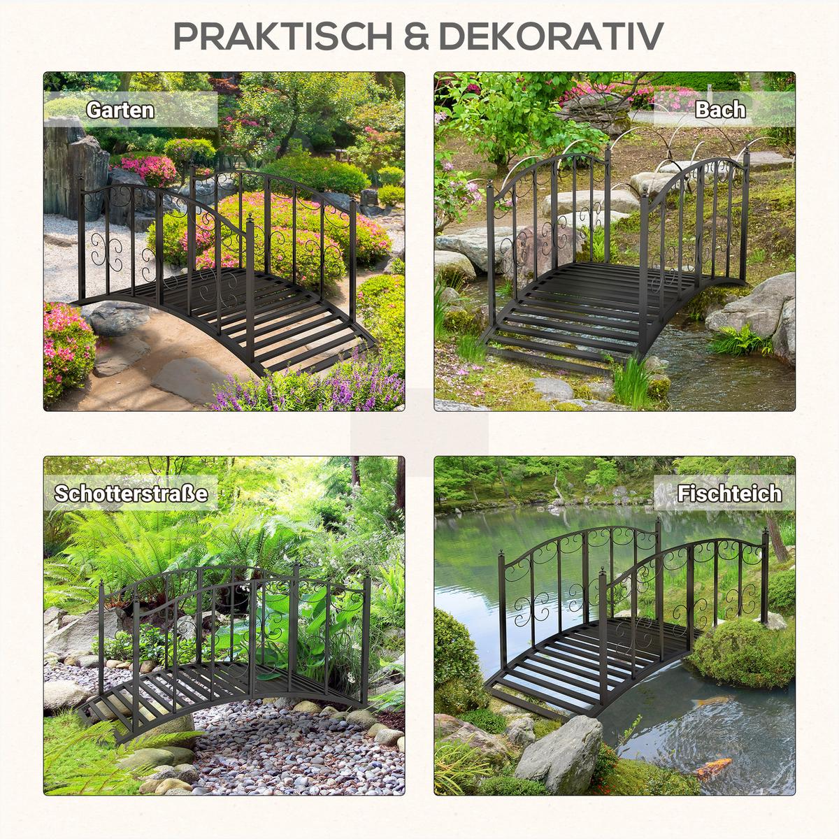 GARTENBRÜCKE, Stahl, Schwarz - Schwarz, Metall (119/67/70cm) - Outsunny