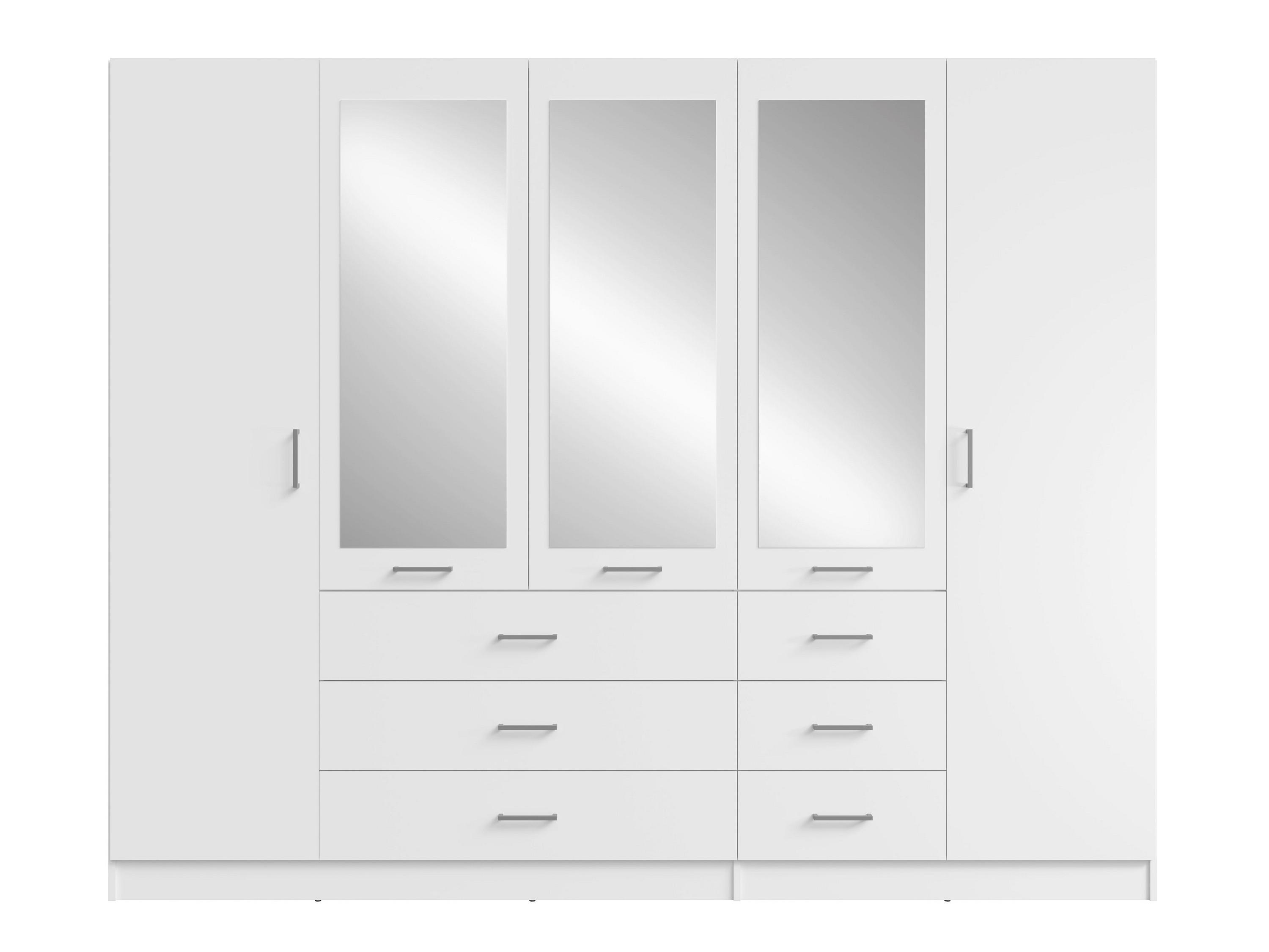 DREHTÜRENSCHRANK NEVARIS 250/200,5/58cm 5-türig mit Spiegel Weiß - Weiß, Holzwerkstoff (250/200.5/58cm) - MASSENO