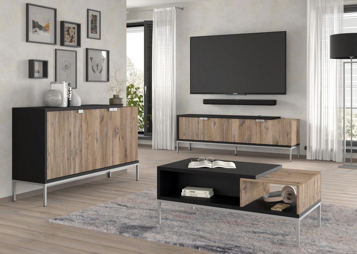 KOMMODE Flagstaff Eiche, Schwarz 143/87/42 - Schwarz, Holzwerkstoff (143/87/42cm) - RAUMHIRSCH FURNITURE