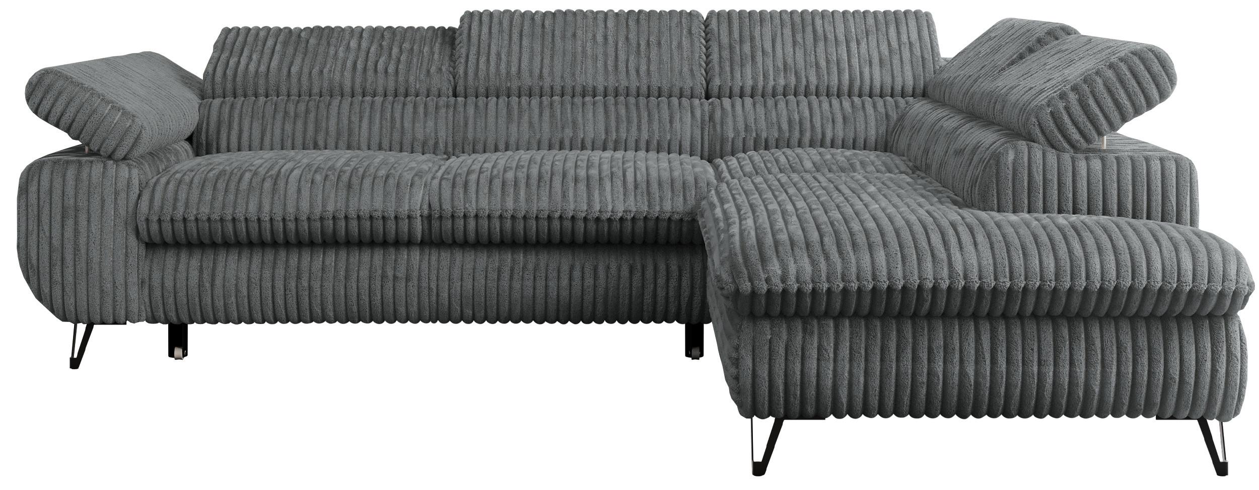 ECKSOFA PETER L Dunkelgrau Cord - Rechts Seite - Dunkelgrau/Schwarz, Textil/Metall (273/208cm) - MKS