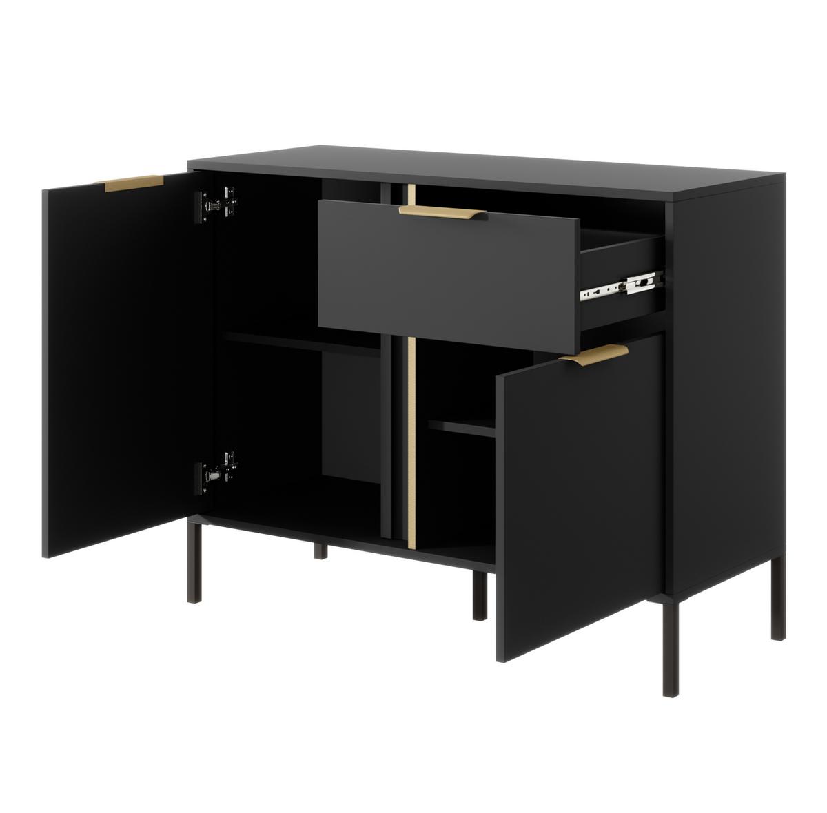SIDEBOARD Catanian 2T 1S Grau 103,3/81,4/39,5 cm – mit goldenen Griffen und schwarzen Beinen - Schwarz/Grau, Holzwerkstoff/Metall (103.3/81.4/39.5cm) - AX Living