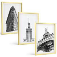 BILDER SET 3er Set - 40x60 cm Goldrahmen - Architektonische Schwarz-Weiß-Gebäude - Goldfarben, Kunststoff (40/60cm) - TULUP