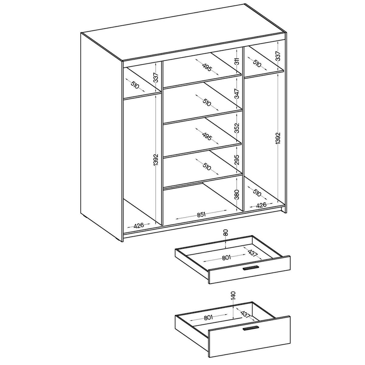 DREHTÜRENSCHRANK ELENORA 176,3/190,5/53cm 4-türig mit Spiegel Weiß - Weiß, Holzwerkstoff (176.3/190.5/53cm) - MASSENO