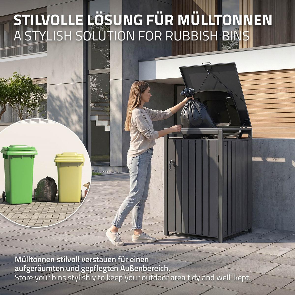 MÜLLTONNENBOX 1er Anthrazit - Anthrazit, Metall (68/120/80cm) - ML-DESIGN