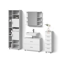 BADMÖBEL-SET Eisak Weiß 4 Teile, mit Hochschrank - Weiß, Holzwerkstoff (80/60/33cm) - Livinity®