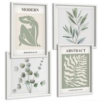 BILDER SET 4er Set - 50x50 cm & 40x60 cm Weißer Rahmen - Matisse entwirft Boho-Pflanzen - Weiß, Kunststoff (50/50cm) - TULUP