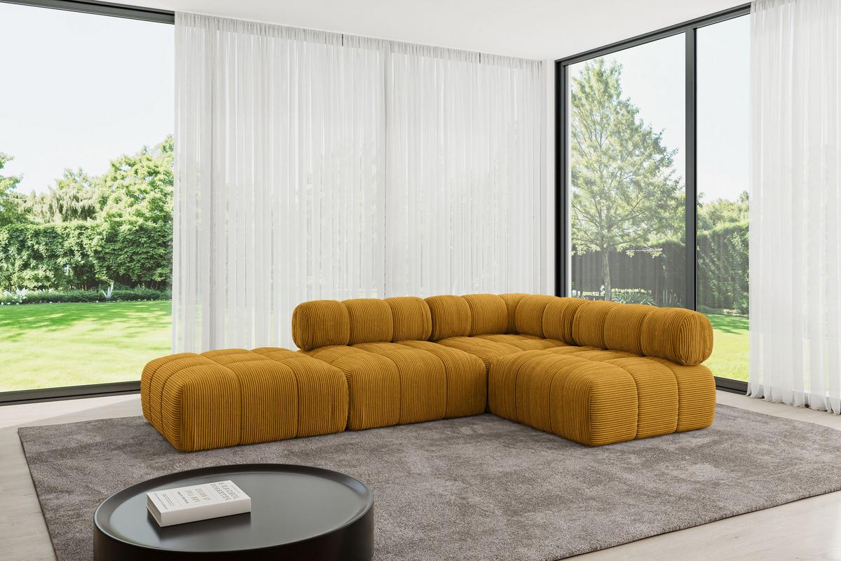ECKSOFA modulares Sofa Favio-L1 - 285x190x70 cm Senfgelb Cord - Currygelb, Holzwerkstoff/Textil (285/190cm) - ALTDECOR