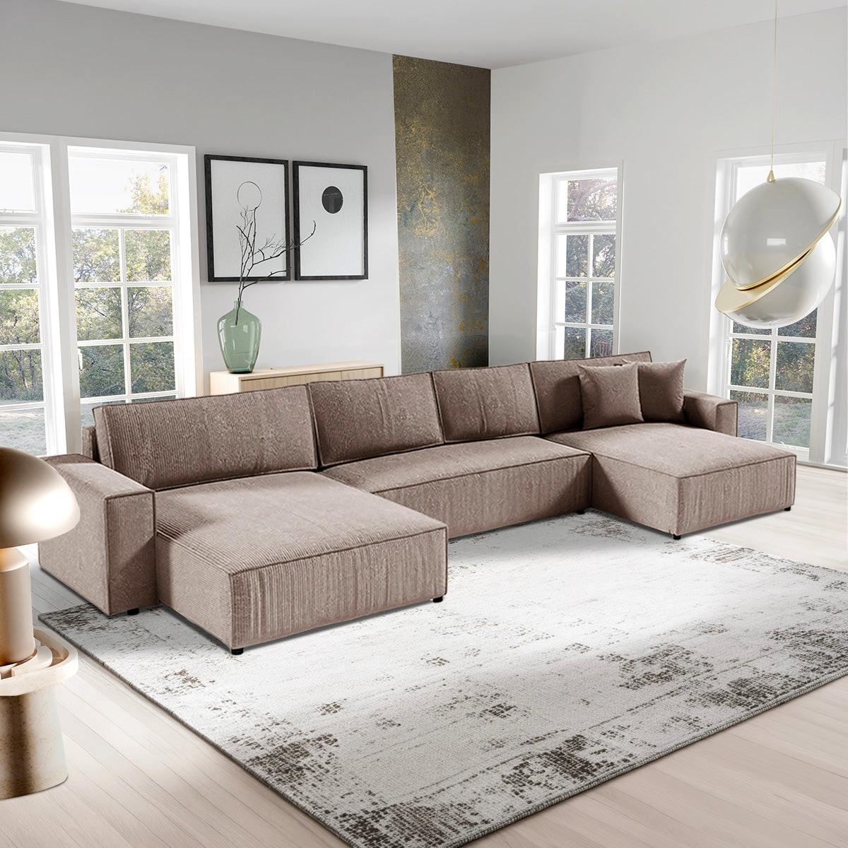 PANORAMASOFA Isaac 5 Sitzplätze Taupe - Taupe, Holzwerkstoff (398/85/185cm) - Petits-meubles