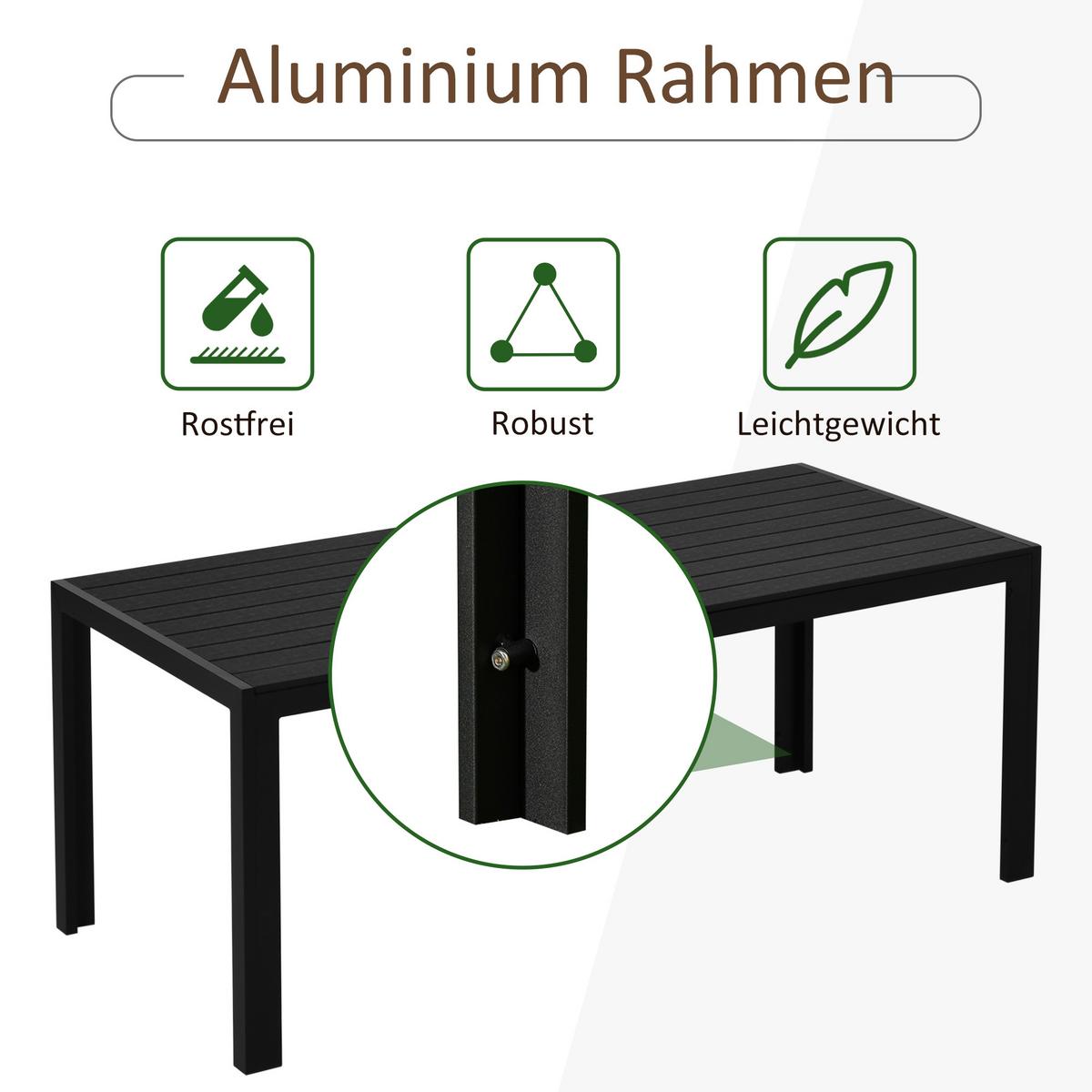 TISCH Alu WPC Esstisch Gartentisch Gartenmöbel Balkon Schwarz - Schwarz, Metall (190/84.5/72cm) - Outsunny