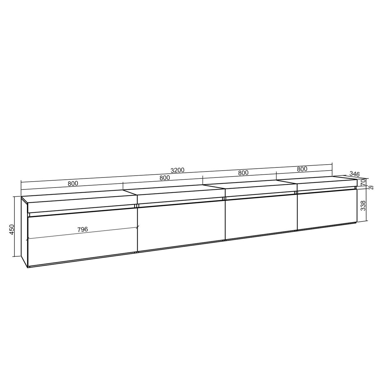 LOWBOARD, Hängend, Schwarz, 320/35/45cm - Schwarz, Holzwerkstoff (320/45/35cm) - Skraut Home