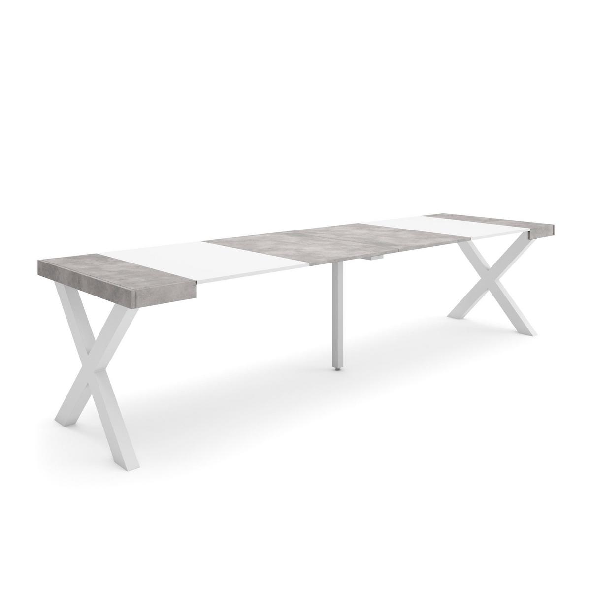 KONSOLENTISCH ausziehbar 58 bis 302cm, für 14 Gäste, weiß zementgrau, 90/58/73cm - Weiß/Grau, Holzwerkstoff (90/302/73cm) - Skraut Home
