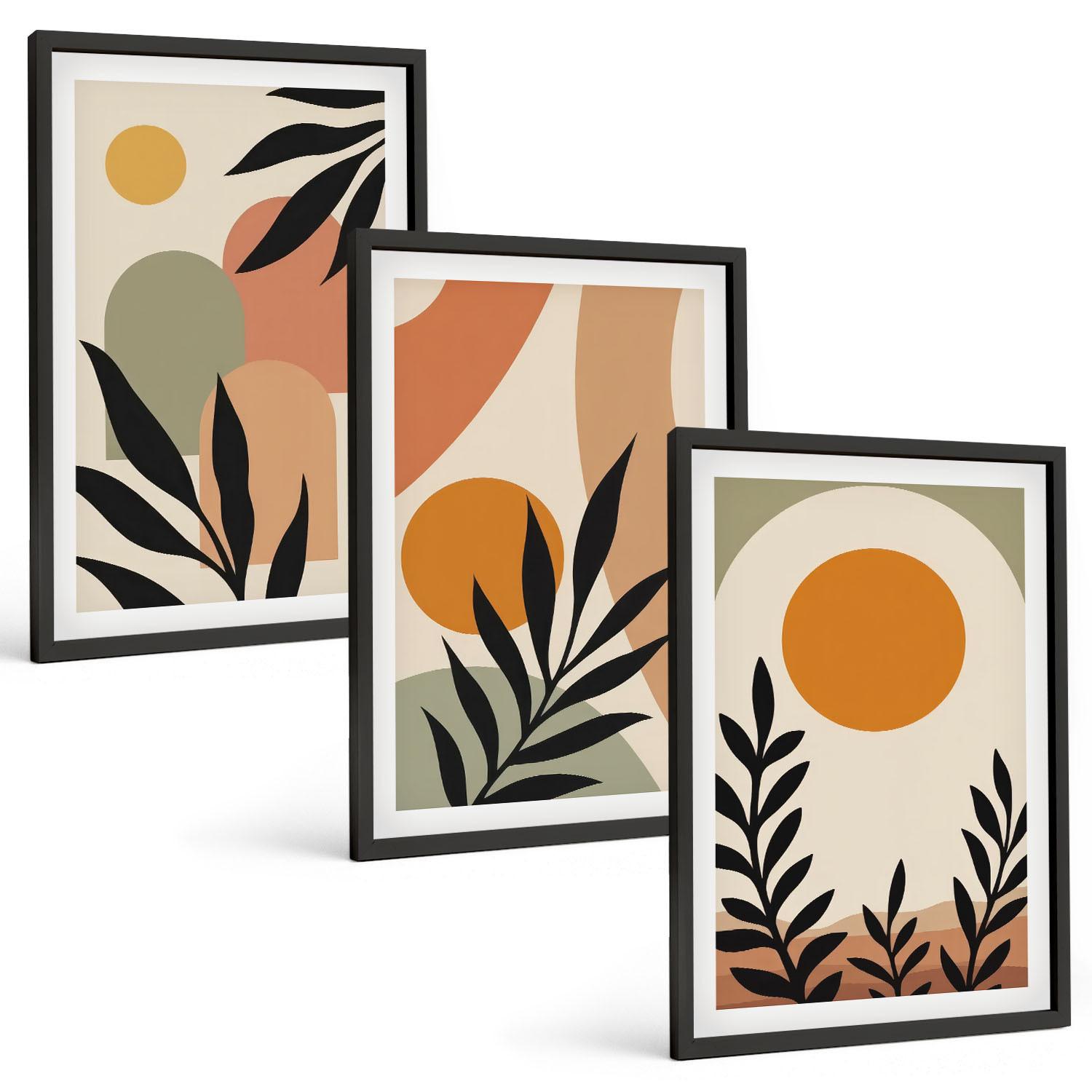 BILDER SET 3er Set - 40x60 cm Schwarzer Rahmen - Abstrakte Pflanzenformen - Schwarz, Kunststoff (40/60cm) - TULUP