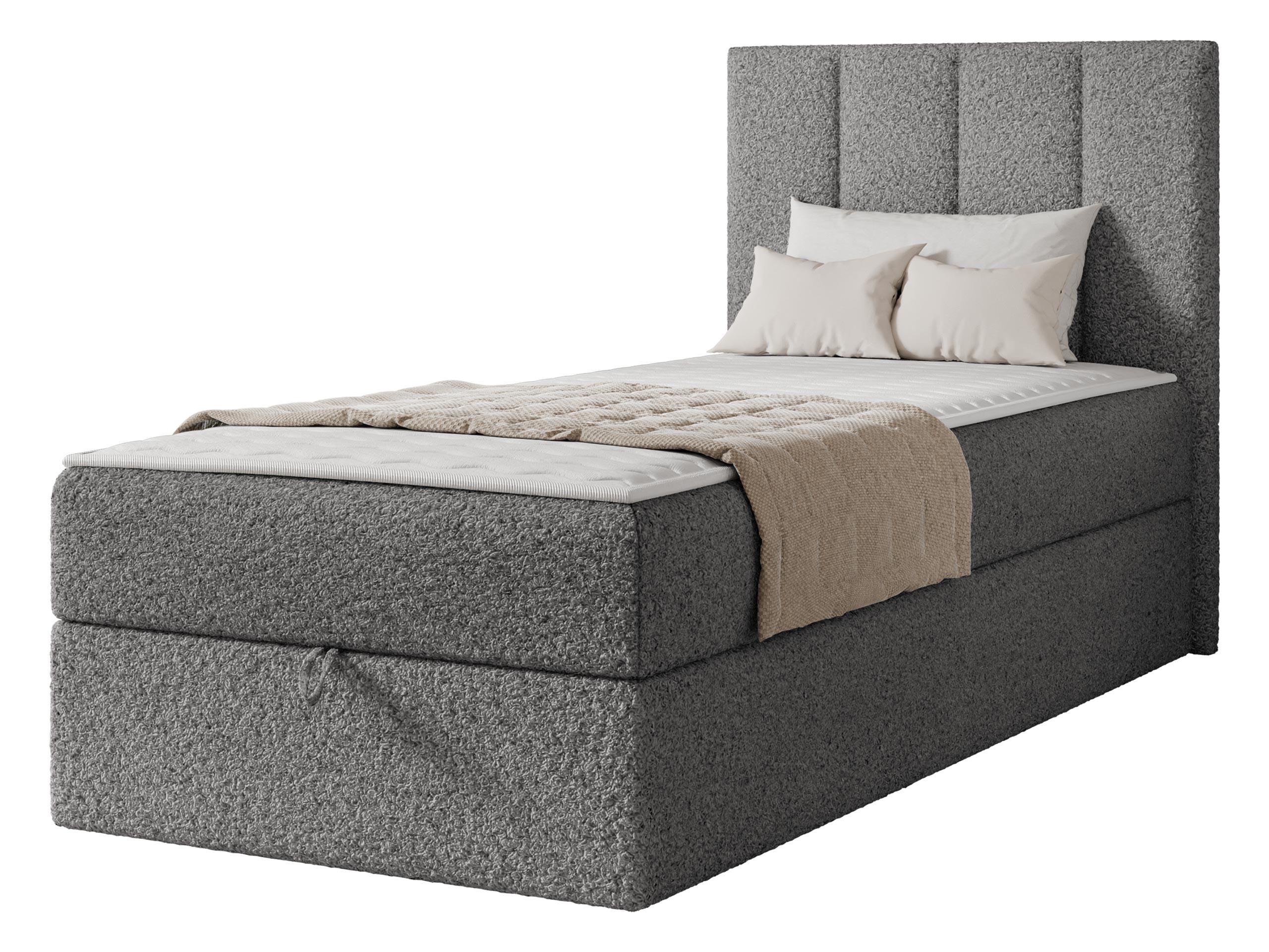 BOXBETT Rebos Single Boucle - H3 - Grau, Holz/Textil (90/200cm) - MIRJAN24