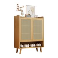 SCHUHSCHRANK aus natürlichem Rattan, Für Flur und Eingangsbereich, Eiche hell - Sonoma Eiche, Holzwerkstoff (80/105/35cm) - Urban Meuble