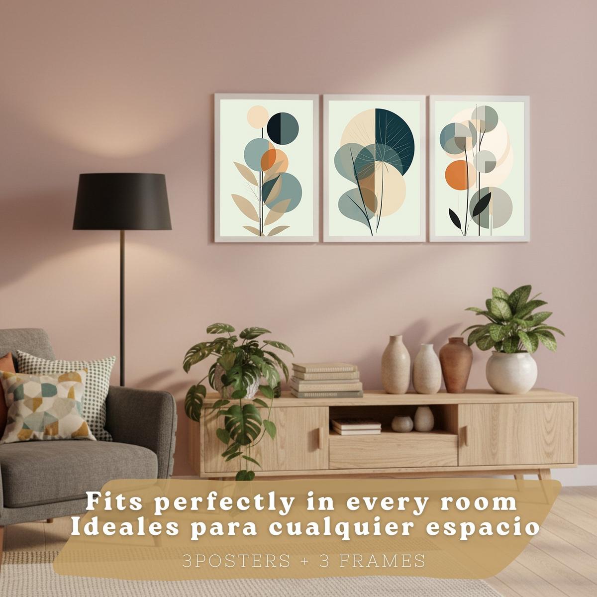 POSTER 3er Kunstdruck-Set Wandbilder Floral Abstrakt Blau Grün modern Wohnzimmer Deko, Schlafzimmer, Küche, Badezimmer Rahmenlos A3 - Weiß, Papier (29.7/1/42cm) - Nacnic
