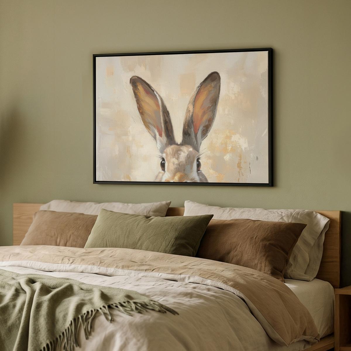 LEINWAND Bilder mit Rahmen - Hase - Ohren - Braun - 80x60 - Beige, Textil (80/60cm) - MuchoWow
