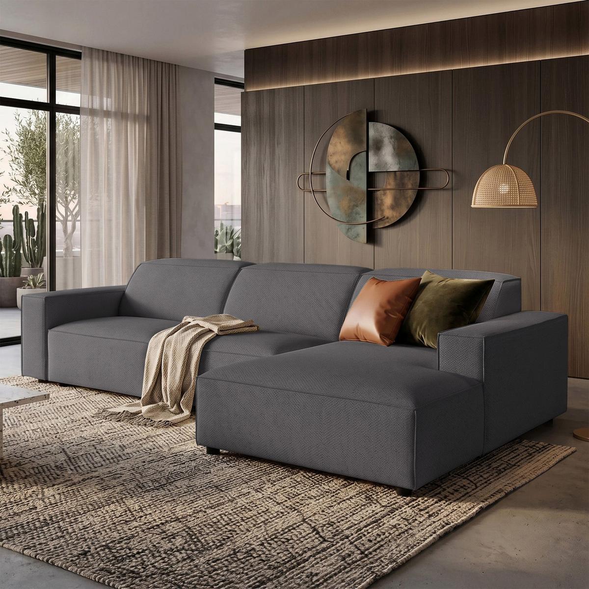 ECKSOFA Sellmo 287 cm - Dunkelgrau/Schwarz, Kunststoff/Textil (292/166cm) - Selsey