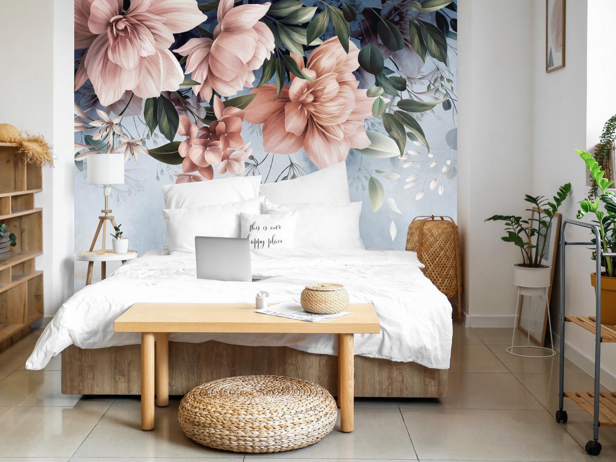 FOTOTAPETE für Schlafzimmer Blumen Blätter Pflanzen Natur 500x350 - Rosa/Weiß, Papier (500/350cm) - Muralo